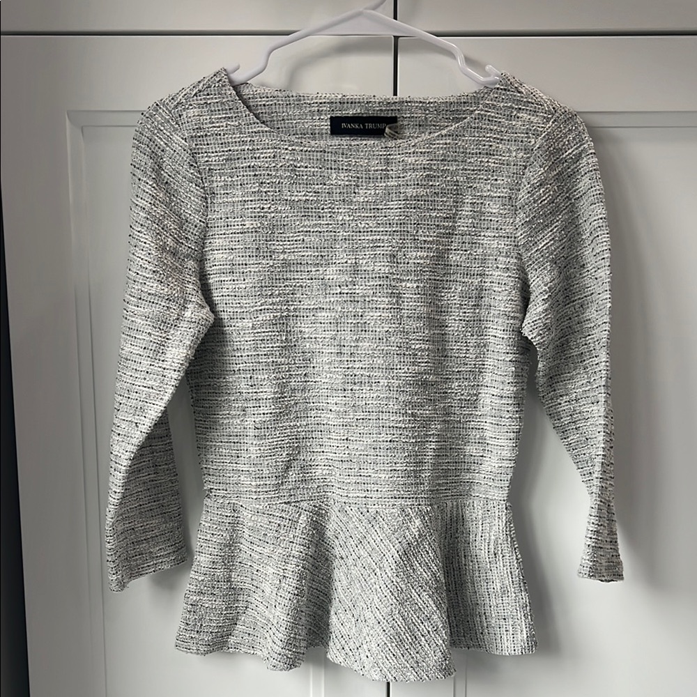Ivanka Trump Textured Gray Peplum Top